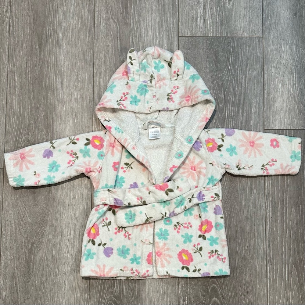 Okie Dokie Floral Kids Robe with Hood. 0-9m